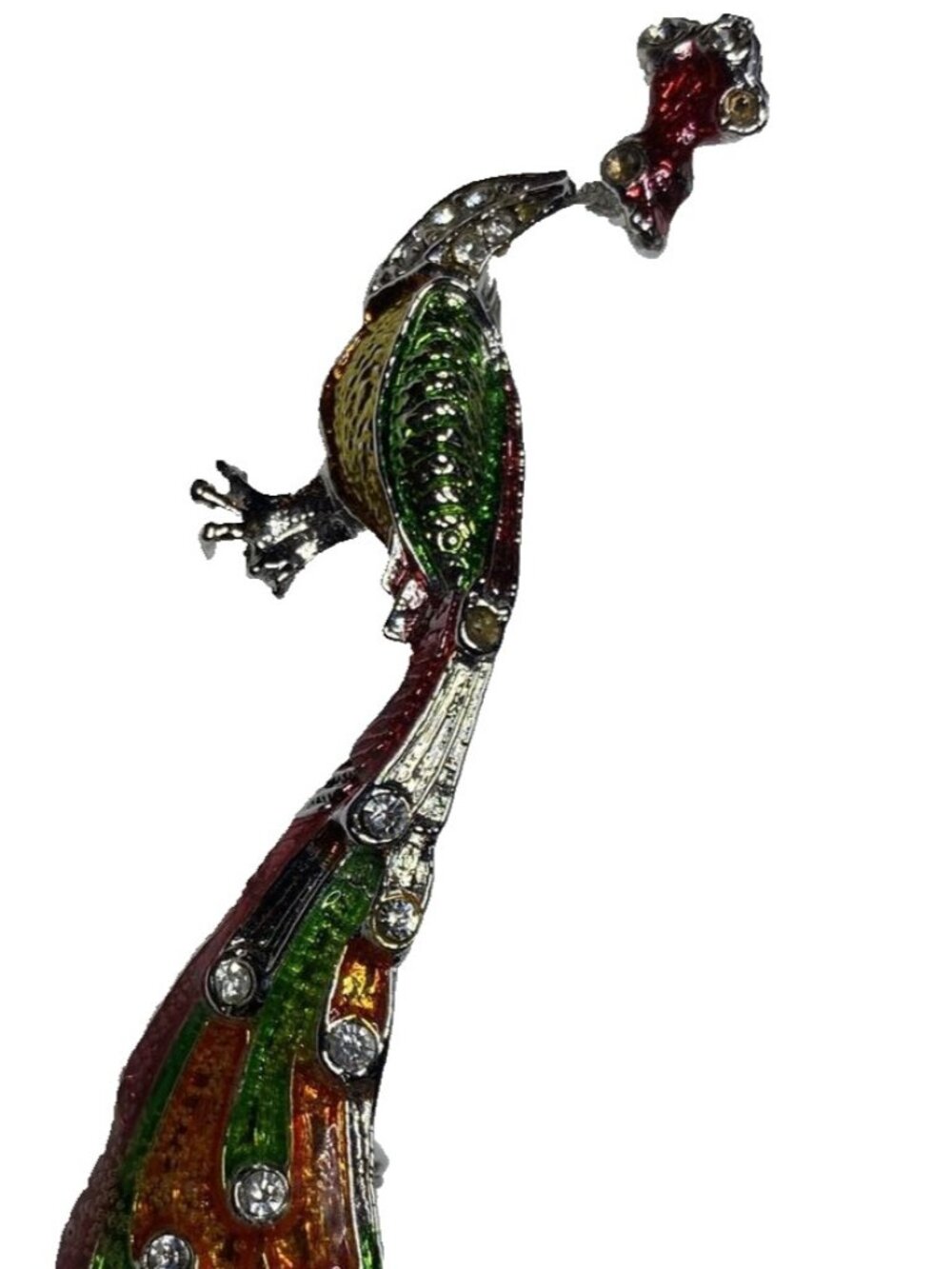 Czechoslovakia Peacock Brooch Signed Vintage Colorful Enamel Rhinestones